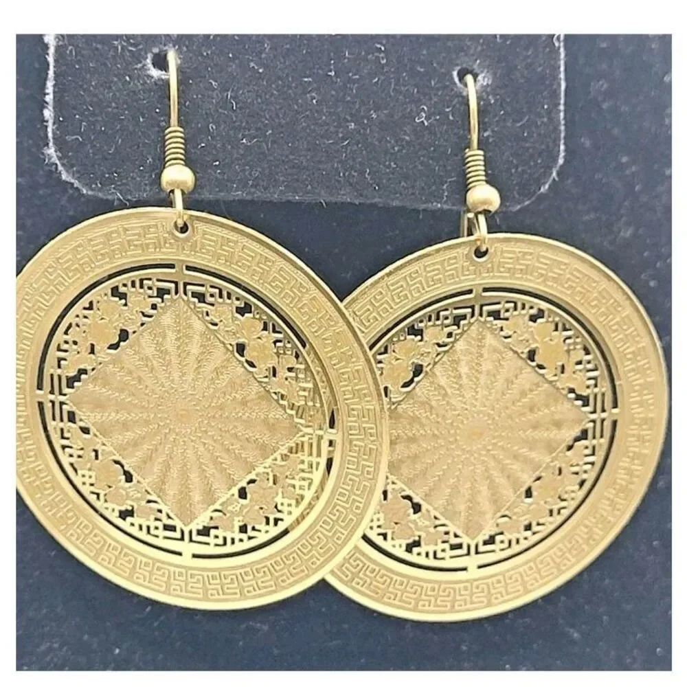 Vintage Bohemian Coin Style Earrings Lightweight 2in